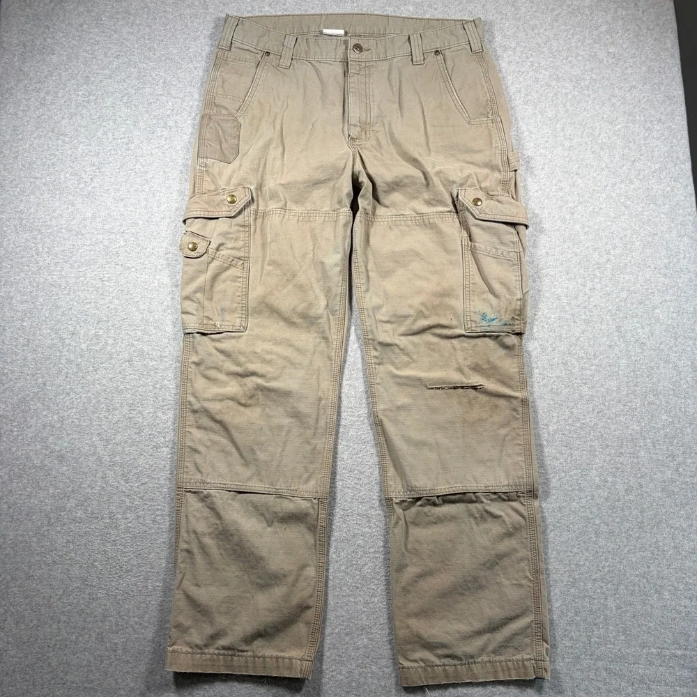 Carhartt Cargo Pants Mens 36x34 Tan B342 DES Relaxed Fit Ripstop Work Trousers